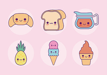 Kawaii, Cute food set, Cartoon design, Vector illustrations HD wallpaper