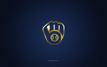 Milwaukee Brewers emblem, American baseball club, blue logo, blue carbon fiber background, MLB, Milwaukee Brewers Insignia, baseball, Milwaukee, USA, Milwaukee Brewers HD wallpaper