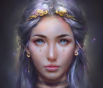 Sila, blue, art, gorgeous, girl, superb, earrings, moon, fantasy, yellow, portrait, lyc li yueh chen, luna, face, luminos HD wallpaper