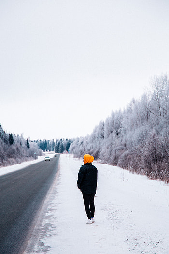 Winter, Snow, Miscellanea, Miscellaneous, Road, Human, Person HD phone wallpaper