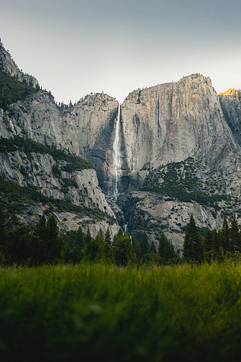 Nature, Grass, Rocks, Waterfall, Precipice, Break HD phone wallpaper