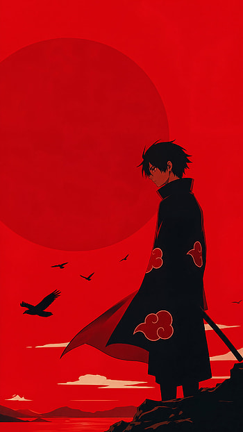 Scarlet Solitude — Minimal Anime , Minimalist Anime, Anime Boy, Silhouette HD phone wallpaper