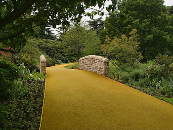 The Yellow Brick Road, trees, bushes, road, yellow HD wallpaper