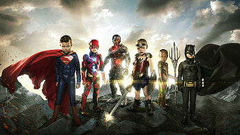 Justice League Small Heroes, justice-league, cosplay, movies, children, child, graphy, superman, flash, cyborg, wonder-woman, aquaman, batman HD wallpaper