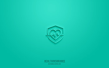 Health insurance 3d icon, green background, 3d symbols, Health insurance, insurance icons, 3d icons, Health insurance sign, insurance 3d icons HD wallpaper
