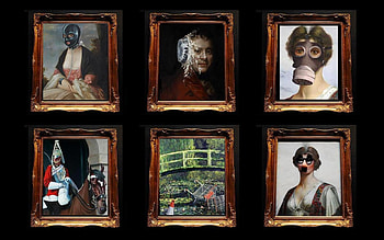 Banksy Art Gallery, pie, gallery, mask, art, graffiti, frame, banksy, vandalism HD wallpaper