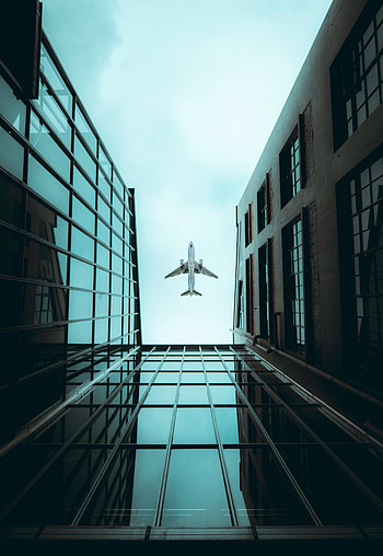 Sky, Building, Miscellanea, Miscellaneous, Plane, Airplane, Bottom View HD phone wallpaper