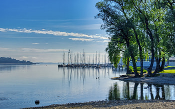 Lake Chiemsee, Germany, germany, trees, lake, yachts HD wallpaper