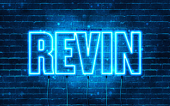 Happy Birtay Revin, , blue neon lights, Revin name, creative, Revin Happy Birtay, Revin Birtay, popular french male names, with Revin name, Revin HD wallpaper