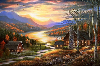 Evening Visitors, attractions in dreams, colors, paintings, landscapes, love four seasons, cabins, farms, autumn, nature, mountains, fall season, rivers HD wallpaper