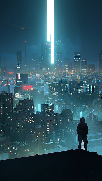 Rooftop scifi, Hoodie guy, Sony Xperia HD phone wallpaper