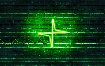 Polestar green logo, , green brickwall, Polestar logo, cars brands, Polestar neon logo, Polestar HD wallpaper