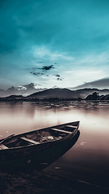 Boat lake art HD phone wallpaper