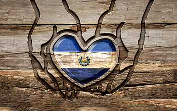 I love El Salvador, , wooden carving hands, Day of El Salvador, Flag of El Salvador, Take care El Salvador, creative, El Salvador flag, El Salvador flag in hand, wood carving, North American countries, El Salvador HD wallpaper