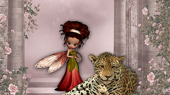 Big Cat and Fairy, fairy, gothic, leopard, roses, fantasy, goth, cat HD wallpaper