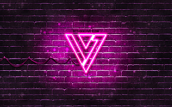 Seventeen purple logo, , K-pop, music stars, purple brickwall, Seventeen logo, brands, K-Pop Boy Band, Seventeen neon logo, Seventeen HD wallpaper
