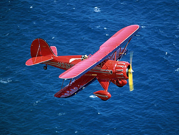 biplane, blue, sea, sky HD wallpaper