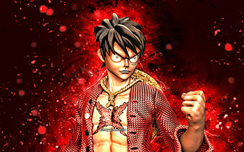 Monkey D Luffy, , red neon lights, One Piece, manga, One Piece characters, protagonist, Straw Hat Luffy, Monkey D Luffy One Piece HD wallpaper