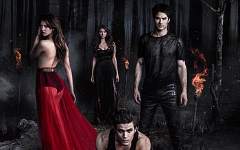 The Vampire Diaries (TV Series 2009–2017), Ian Somerhalder, dark red, tv sereis, black Nina Dobrev, poster, the vampire diaries, Paul Wesley HD wallpaper
