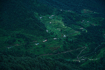 Landscape, green mountains, nature, road, aerial view HD wallpaper