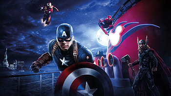 Captain America Thor Iron Man Spiderman Disneyland Paris Marvel Disney Cruise, iron-man, spiderman, thor, captain-america, superheroes, artwork, digital-art, disneyland HD wallpaper