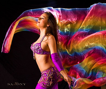 RAINBOW BELLYDANCER VEIL .., veil dress, rainbow, bellydancer, woman, lilac HD wallpaper