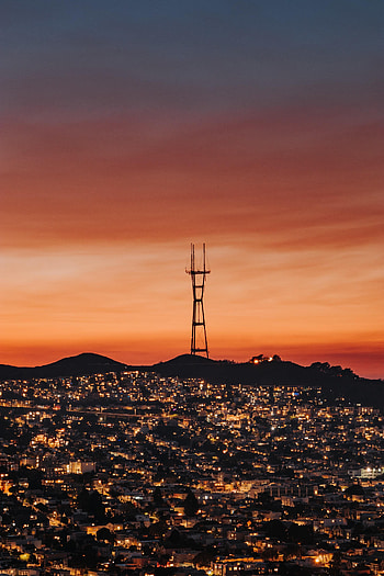 Cities, Sunset, City, Building, Lights, Tower HD phone wallpaper