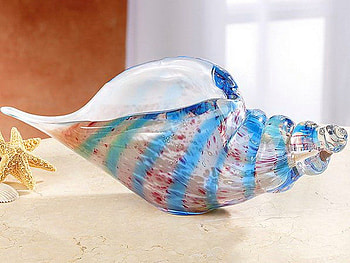 Nautical beauty, blue, shell, white, art, glass HD wallpaper