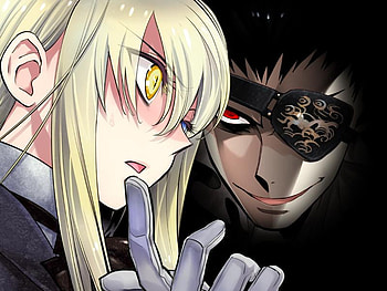 Get over here, yellow eyes, blue eyes, command, red eyes, dark, heterochromia, darkness, anime, kiss HD wallpaper