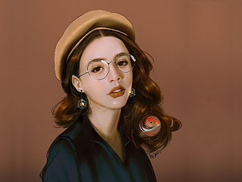 Girl, brown, art, fantasy, peter xiao, portrait, face, hat HD wallpaper