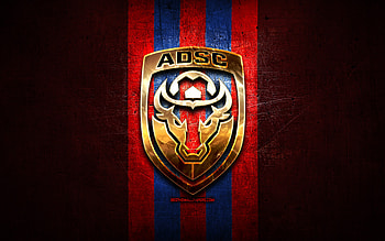 San Carlos FC, golden logo, Liga FPD, red metal background, football, Costa Rican football club, AD San Carlos logo, soccer, Costa Rica Primera Division, AD San Carlos HD wallpaper