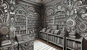 Ornate Bookstore Library, bookstore, library, book, interior design, monochrome HD wallpaper