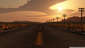route 66, clouds, desert, electric poles, route, mountains HD wallpaper