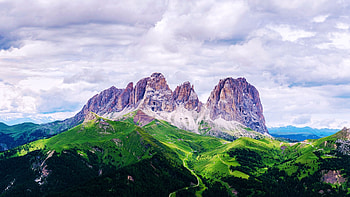 Sassopiatto in Dolomites, landscape, clouds, Italy, sky, rocks, alps HD wallpaper