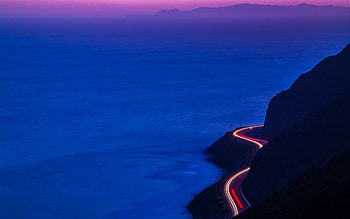 Light Trails Road Mountains, road, light, mountains, motion, blur HD wallpaper