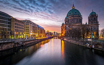 Berlin Cathedral, Supreme parish, Sunset cityscape, High-quality HD wallpaper