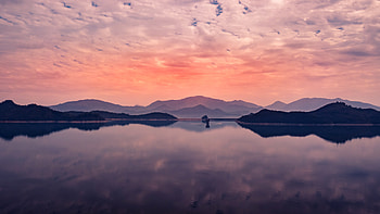 Mountains Sunset Reflection HD wallpaper