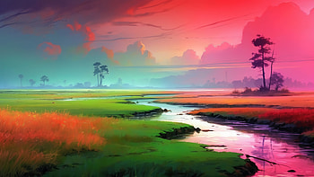 Vibrant Marsh Sunset, marsh, landscape, river, colorful HD wallpaper