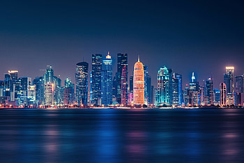 City, night, glow, buildings, reflections HD wallpaper