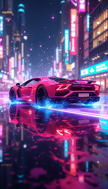 Neon Dream: Futuristic Car for Your , car, neon, urban, night HD phone wallpaper