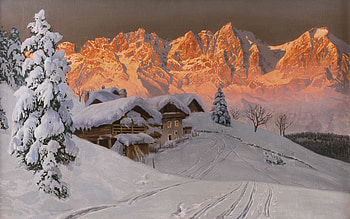 Mountains, winter, landscape, glowing mountains, art HD wallpaper