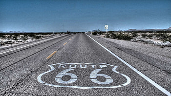 route 66 in an arizona desert, desert, sky, sign, highway HD wallpaper