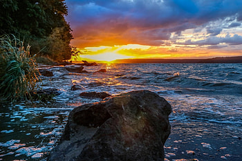 Ocean Sunset, clouds, sky, nature, rocks, sunset, ocean HD wallpaper