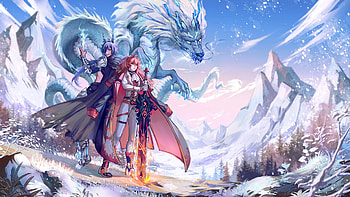 Diluc Kaeya Dragon Genshin Impact HD wallpaper