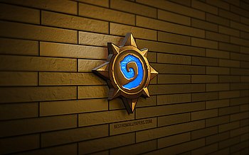 Hearthstone 3D logo, , brown brickwall, creative, online games, Hearthstone logo, 3D art, Hearthstone HD wallpaper