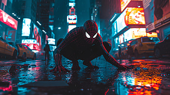 Spider-Man : Rainy City Nightscape, spider man, superhero, urban, neon, rain HD wallpaper