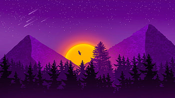 Artistic Mountains Moon Bird Trees Forest Purple Starry Sky Vaporwave Vaporwave HD wallpaper