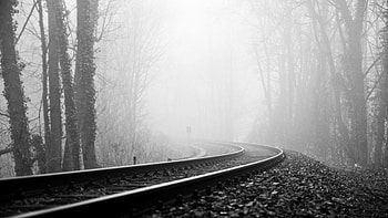 Nature, Turn, Fog, Railway, Gloomy, Black And White, Rails HD wallpaper