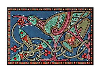 Celtic Bird With Berries, berries, celtic, design, bird HD wallpaper
