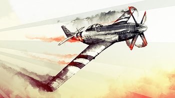 General jet fighter watercolor World War II aircraft Ford Mustang War Thunder North American P HD wallpaper